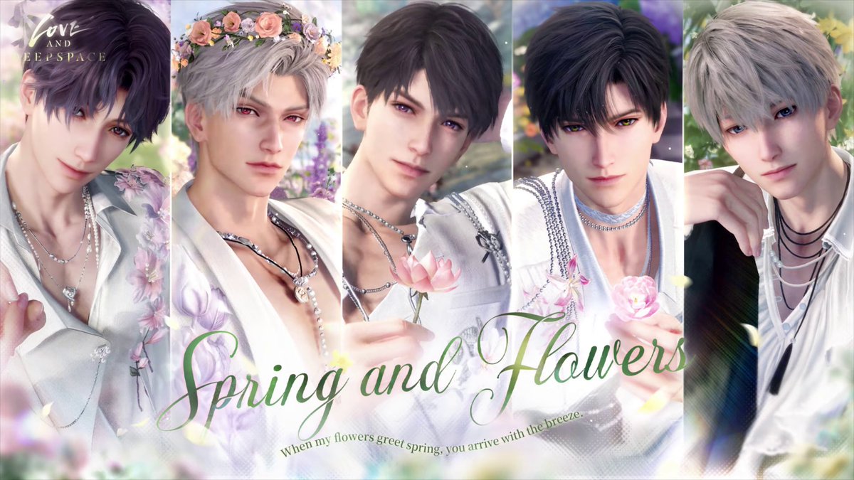 dijaafterdark's tweet image. Each LI in the new "Spring and Flowers" upcoming banner has a main flower tied to them, so I went to see what the meanings of those flowers are. 🌸🪻💜

#ladstwt #LoveandDeespace 

A short analysis thread 🧵 ⤵️ (all for funsies!)