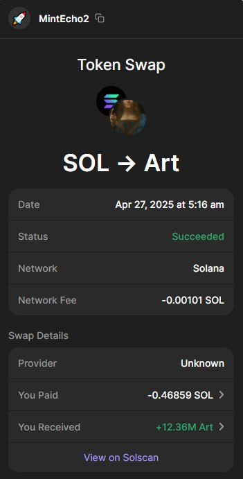 MinttEcho's tweet photo. $Art  +142X 

CA:GkS5nZ4eDopFVLQpMJxfMxEM4U19Ji3E48bkXQ29pump

7k on https://t.co/JhdxP3jz6X —> 1M ATH, 400k NOW

👉 Remember to join TG MintEcho☠️ for the next alpha release: https://t.co/acMP9QleNK

📈 #Art #SolanaMemes #PumpFunOG  #ZALA #SolanaSniper #PumpFun #LetsBONK #Hosico #bonk_fun