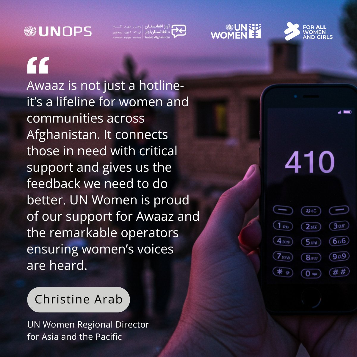 UNOPS Afghanistan (@unops_afg) on Twitter photo We were honoured to welcome <a href="/christinearab/">Christine Arab</a>, UN Women Regional Director for Asia and the Pacific, to the Awaaz Afghanistan. Ms. Arab’s visit reaffirmed our shared commitment to elevating Afghan women’s and girls’ voices. <a href="/unwomenasia/">UN Women AsiaPacific</a> #UNOPS #UNWomen #AwaazAfghanistan We were honoured to welcome <a href="/christinearab/">Christine Arab</a>, UN Women Regional Director for Asia and the Pacific, to the Awaaz Afghanistan. Ms. Arab’s visit reaffirmed our shared commitment to elevating Afghan women’s and girls’ voices. <a href="/unwomenasia/">UN Women AsiaPacific</a> #UNOPS #UNWomen #AwaazAfghanistan