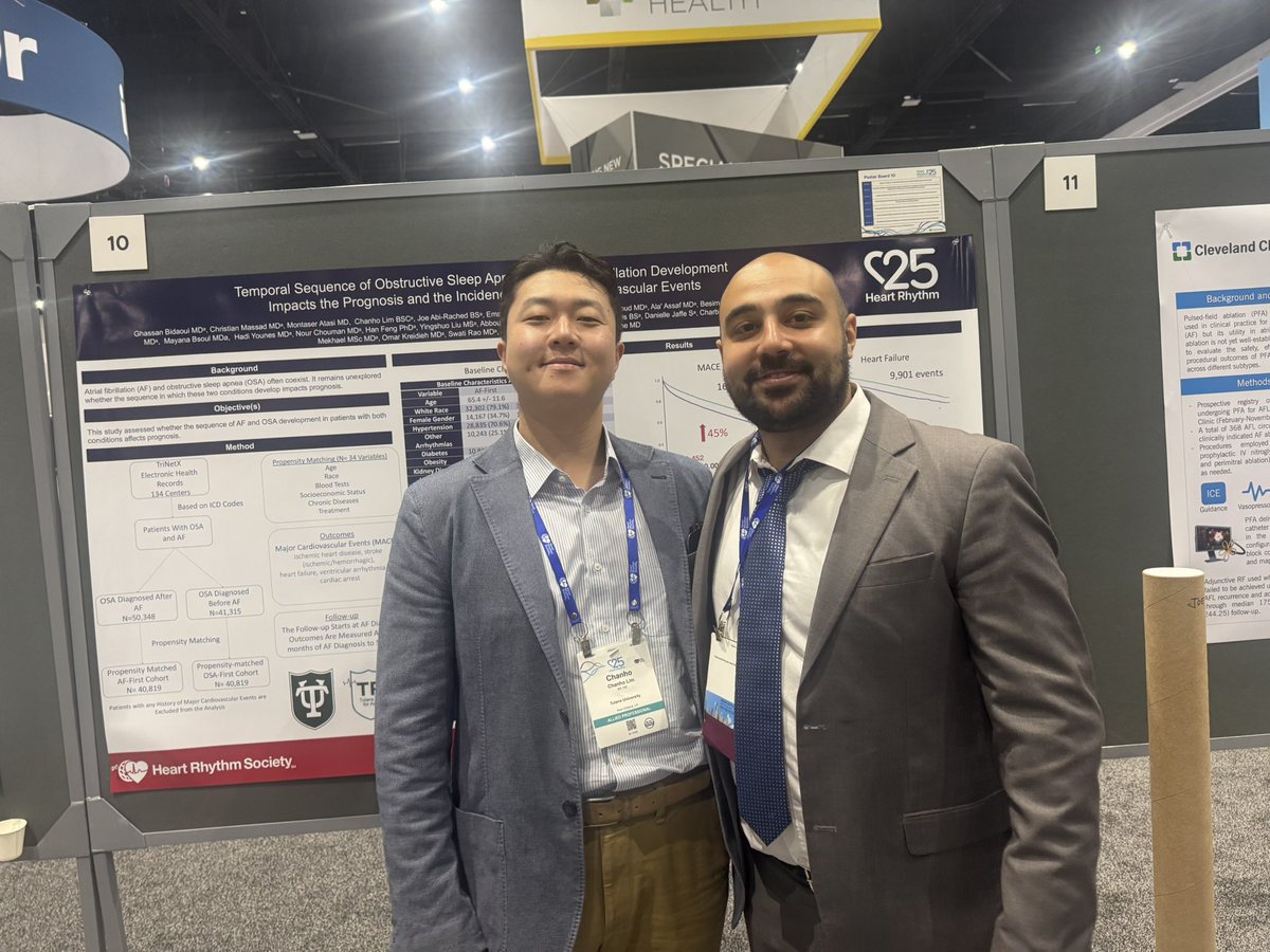 Mayana Bsoul (@bsoulmayana) on Twitter photo Patients diagnosed with AF before OSA have higher cardiovascular risk:
• 45% ↑ MACE
• 61% ↑ Heart Failure
• 51% ↑ Ischemic Heart Disease
• 31% ↑ Thromboembolic Events
Early OSA diagnosis matters!
<a href="/BidaouiGhassan/">Ghassan Bidaoui</a> <a href="/nmarrouche/">Nassir Marrouche</a> #AFib #OSA #HRS2025 #EPEEPS Patients diagnosed with AF before OSA have higher cardiovascular risk:
• 45% ↑ MACE
• 61% ↑ Heart Failure
• 51% ↑ Ischemic Heart Disease
• 31% ↑ Thromboembolic Events
Early OSA diagnosis matters!
<a href="/BidaouiGhassan/">Ghassan Bidaoui</a> <a href="/nmarrouche/">Nassir Marrouche</a> #AFib #OSA #HRS2025 #EPEEPS