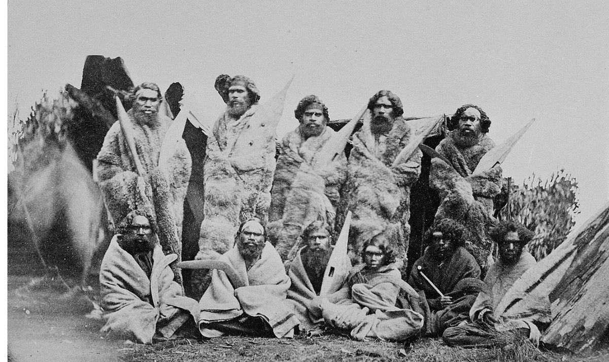 timelythoughts's tweet photo. @sharron_one @MarkAus06009780 This photograph held by Museum Victoria was taken in 1858 (yes 1858) of Aboriginal men from Penshurst in western district of Victoria wearing possum skin cloaks &amp; blankets. Authentic enough for you? https://t.co/xPXeZv9tpH