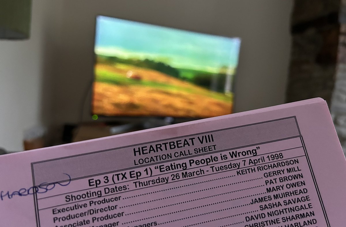 TvHeartbeat's tweet photo. Early rise this morning so…’Snake in the Grass’ with my call sheet - I’m so glad they changed the working title! #Heartbeat #HeartbeatTrivia  ❤️ https://t.co/5YvqZG1V6s