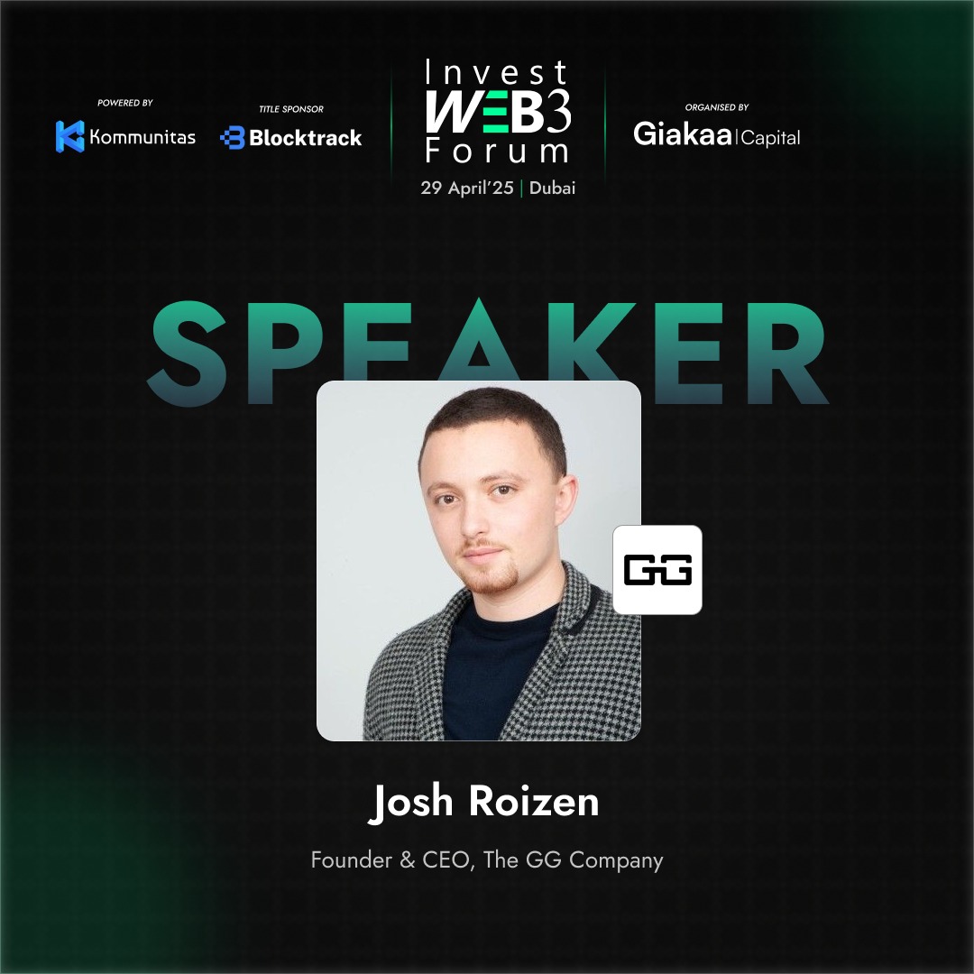 We’re excited to welcome Josh Roizen, Founder &amp; CEO of <a href="/TheGGCompany/">The GG Company</a>, as a speaker at Invest Web3 Forum 2025, Dubai (2nd Edition)

Josh helps Web3 and AI companies grow faster with better strategies.

Join Us → investweb3forum.com

📅 April 29, 2025
📍 In5 Tech, Dubai