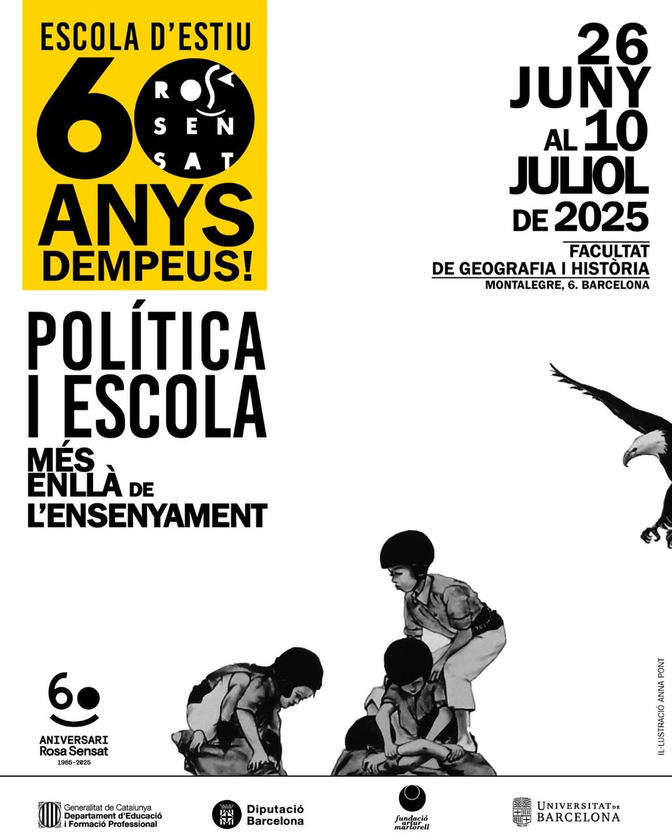 🎉 60 DIES per viure la 60a Escola d’Estiu de #RosaSensat. 

🙌🏻60 ANYS DEMPEUS! POLÍTICA I ESCOLA MÉS ENLLÀ DE L’ENSENYAMENT. Perquè educar és un fet polític. Si no en parles, algú ho farà per tu.

(1/3)