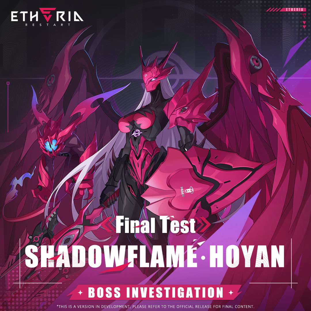 etheria_restart's tweet photo. #BossIntro #ShadowflameHoyan

💾 Boss Investigation File 💾

// BOSS ID：Shadowflame Hoyan
// Intelligence Report: The sixth executioner of R.C.S., a terrifying instrument of judgment whose very name instills dread. She has completely abandoned all human compassion; her eyes reveal only glacial detachment and utter contempt for life. Against any adversary, each of Hoyan's strikes brings finality. Once she designates a target, escape becomes impossible.

——「Annilation initiated. Total annihilation. No survivors.」

#EtheriaRestart