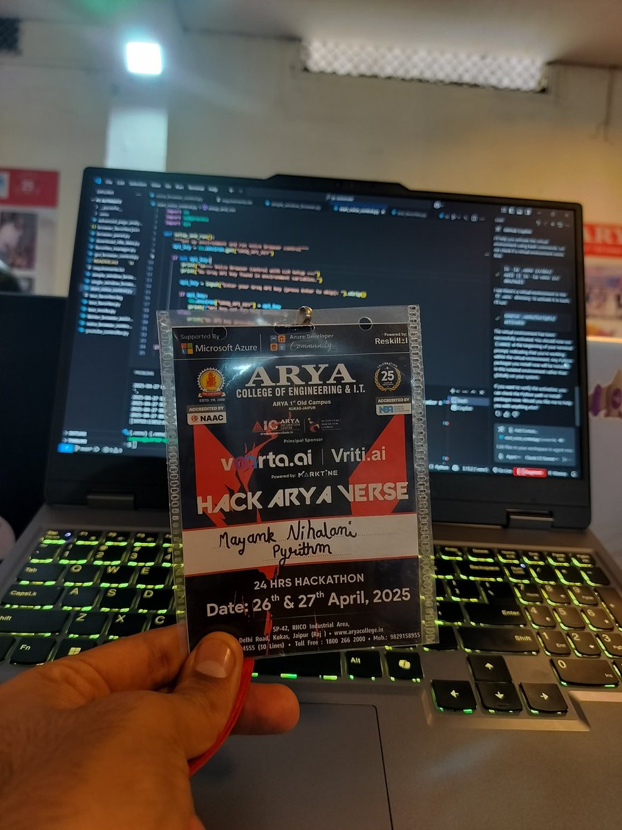 Mayanknihalani_'s tweet photo. Excited to be part of the Hack Arya Verse Hackathon, pushing boundaries and building the future! #HackAryaVerse #Reskill #AryaHackathon #ACEITHackathon #wavvyy #maahaulpurawavvyy https://t.co/3xwi0sXDiU