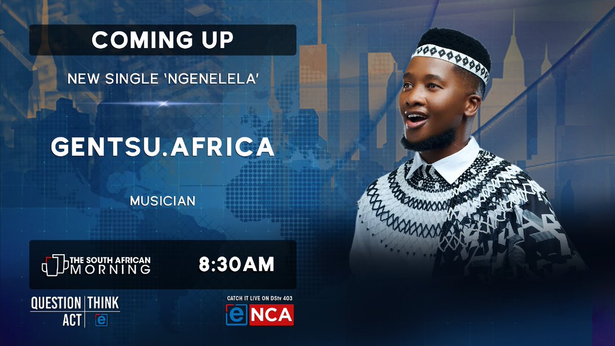 eNCA's tweet photo. [COMING UP] Gospel artist, Gentsu dot Africa has released a new single titled 'Ngenelela.' The heartfelt track which means intervene, is a sincere outcry for divine intervention and healing. We reflect on Gentsu's musical journey as he joins us in studio. #DStv403 https://t.co/nD35i5jAar