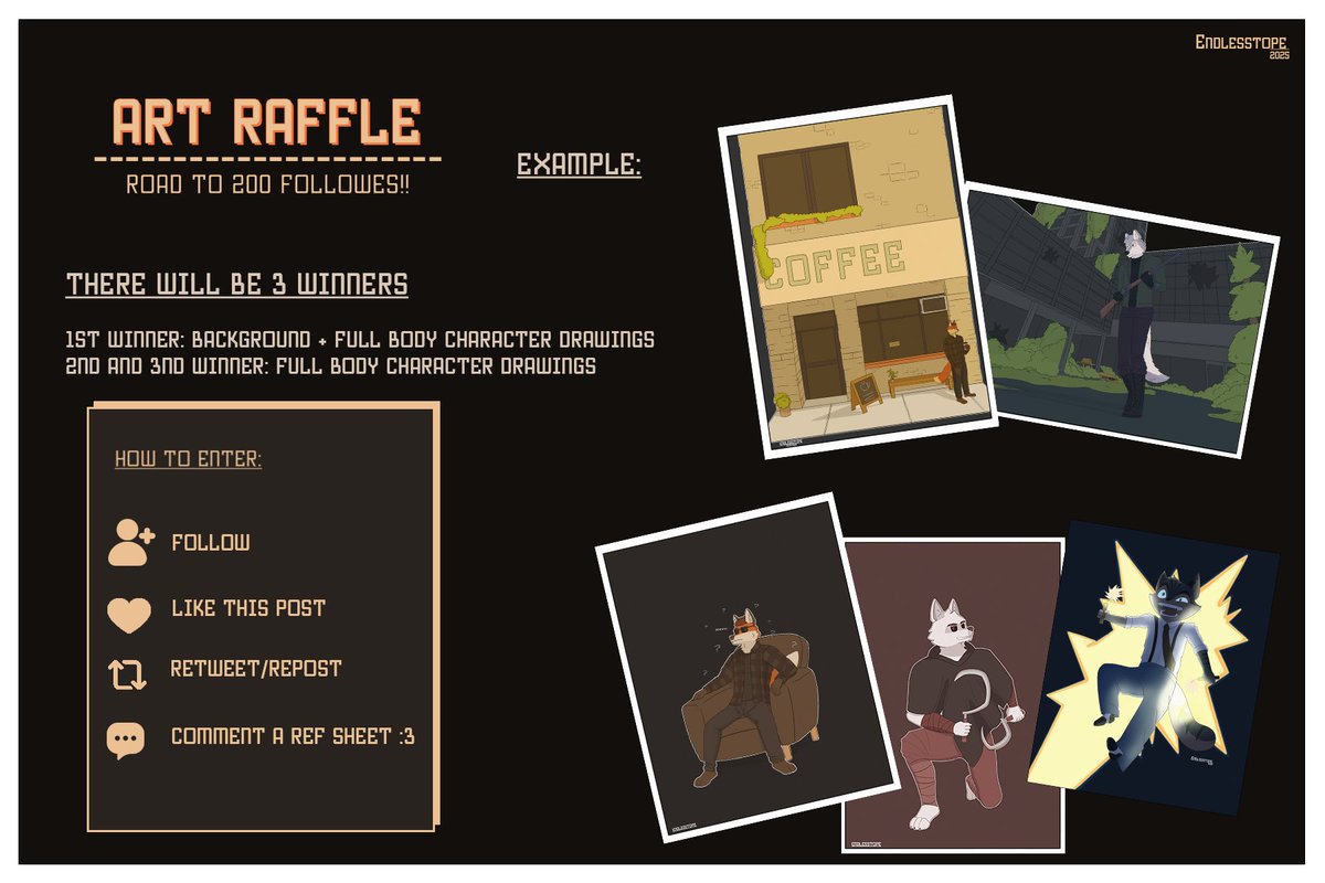 ROAD TO 200 ART RAFFLE!!!!

Make sure you follow, like, retweet and post your ref sheet :3

Ends in May 28th!
#ARTRAFFLE