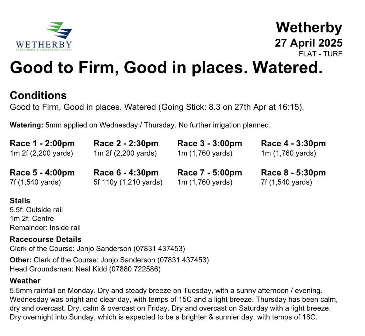 WetherbyRaces's tweet image. It’s here!! Our flat racing family funday has arrived! Beautiful bright sunny morning, brilliant forecast and perfect ground conditions 👇 so why not come racing…??! Plus we’ve got the amazing Mascot Gold Cup race as a warm up 🐎 🏆 🎪