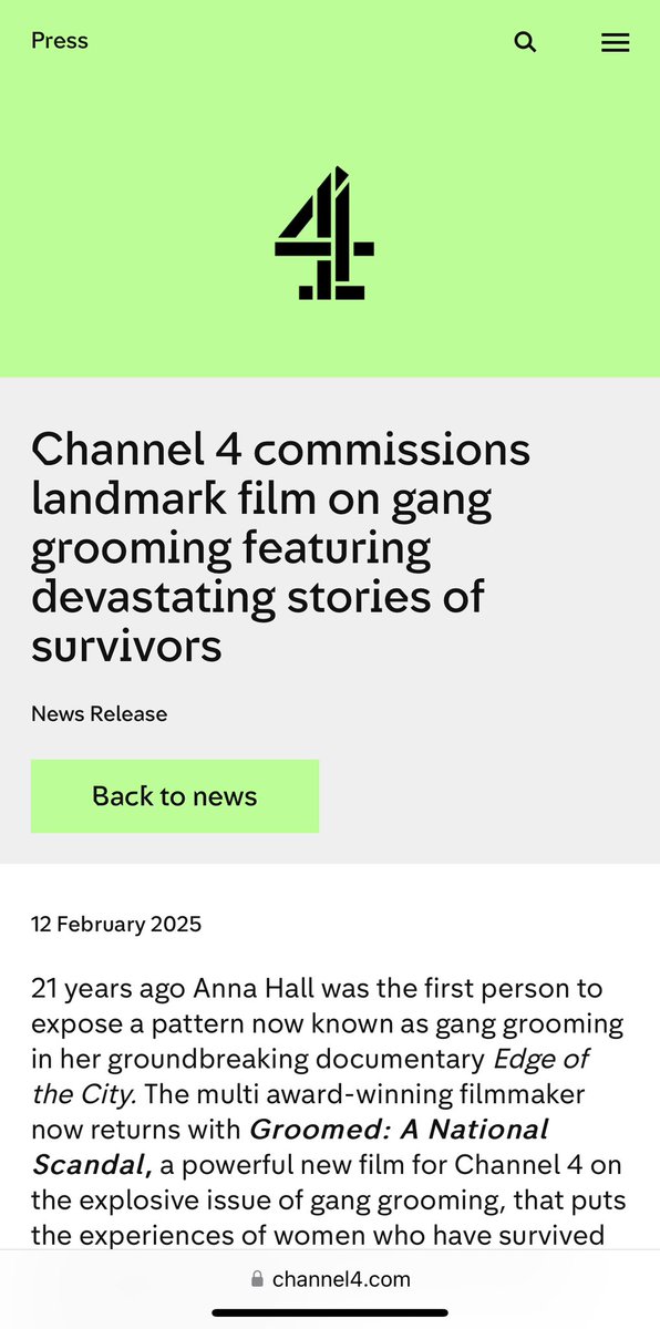 This documentary is a MUST WATCH and goes out on Wednesday night, 9 pm on <a href="/Channel4/">Channel 4</a> 

<a href="/AnnaHallTV/">Anna Hall</a> Anna’s 20 year journey has coincided my own 20 year journey learning of the horrors of so called “grooming gangs” which has opened my eyes to the fact that our so called “criminal