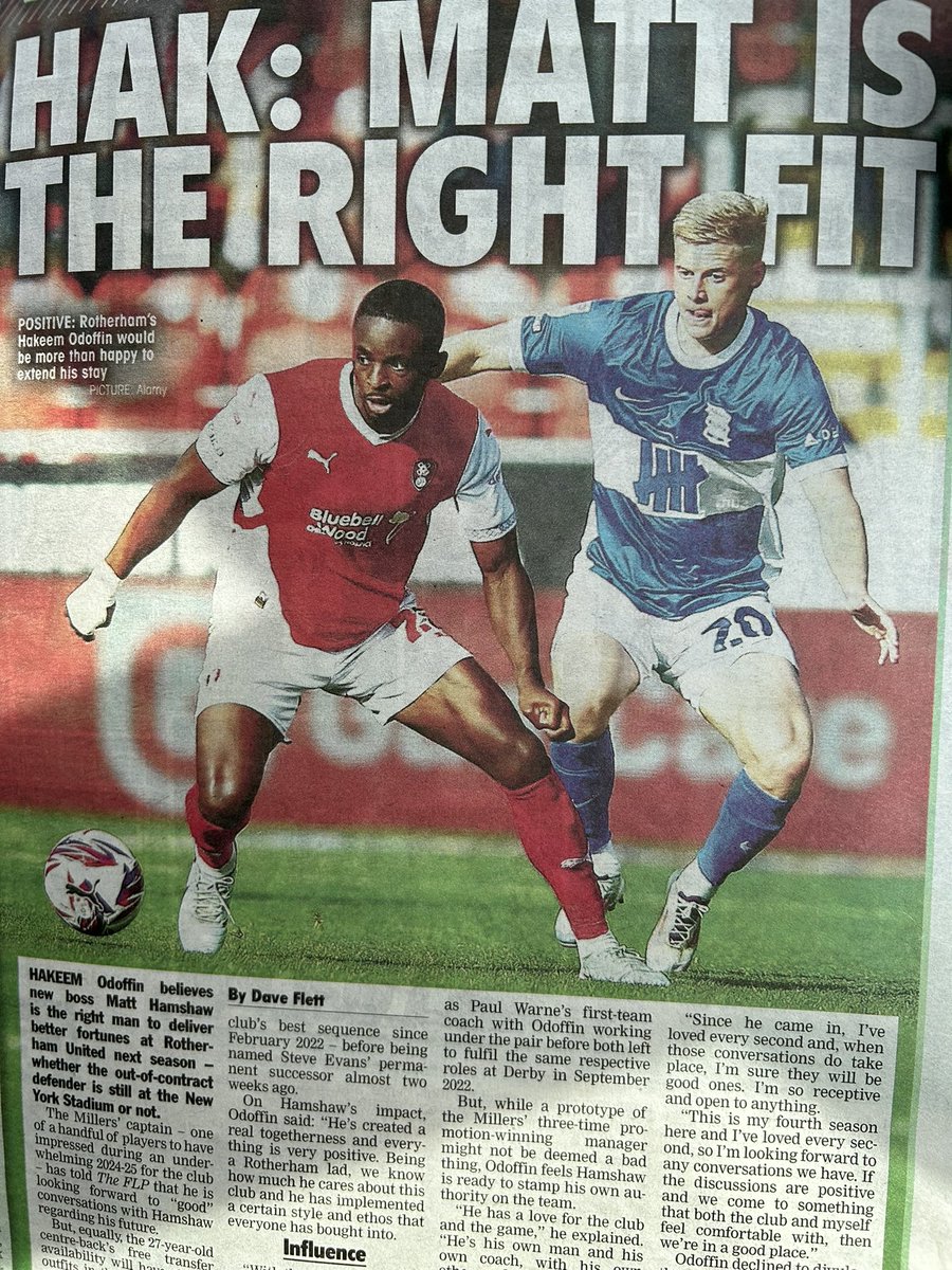 Dave Flett (@daveflettpress) on Twitter photo One for <a href="/RotherhamUnited/">Rotherham United</a> fans. I spoke to <a href="/HakeemOdoffin/">Hakeem Odoffin</a> about how he is hoping for “good conversations” about his Millers’ future this summer and how he believes the club will prosper under new boss Matt Hamshaw. Full story in <a href="/TheLeaguePaper/">The Football League Paper</a> - in shops now. #rufc One for <a href="/RotherhamUnited/">Rotherham United</a> fans. I spoke to <a href="/HakeemOdoffin/">Hakeem Odoffin</a> about how he is hoping for “good conversations” about his Millers’ future this summer and how he believes the club will prosper under new boss Matt Hamshaw. Full story in <a href="/TheLeaguePaper/">The Football League Paper</a> - in shops now. #rufc