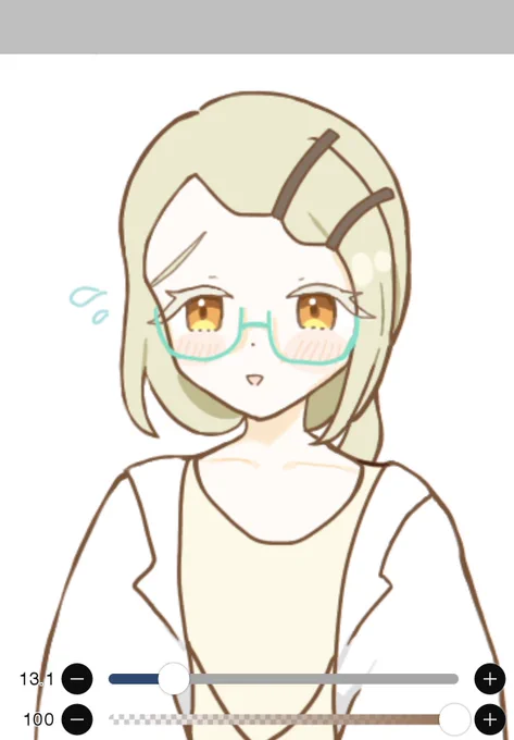 描き途中ですが、大学時代の広 メガネっ子が好きです