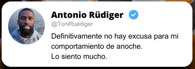 UNIVERSO_1899's tweet photo. Comienza el blanqueamiento a Rudiger para rebajar su sanción. Lo primero, pedir públicamente disculpas. Lo segundo, inundarnos en los medios de lo buen chaval que es y de aquella vez que salvó a un gatito de un incendio. https://t.co/t4IREDISfD