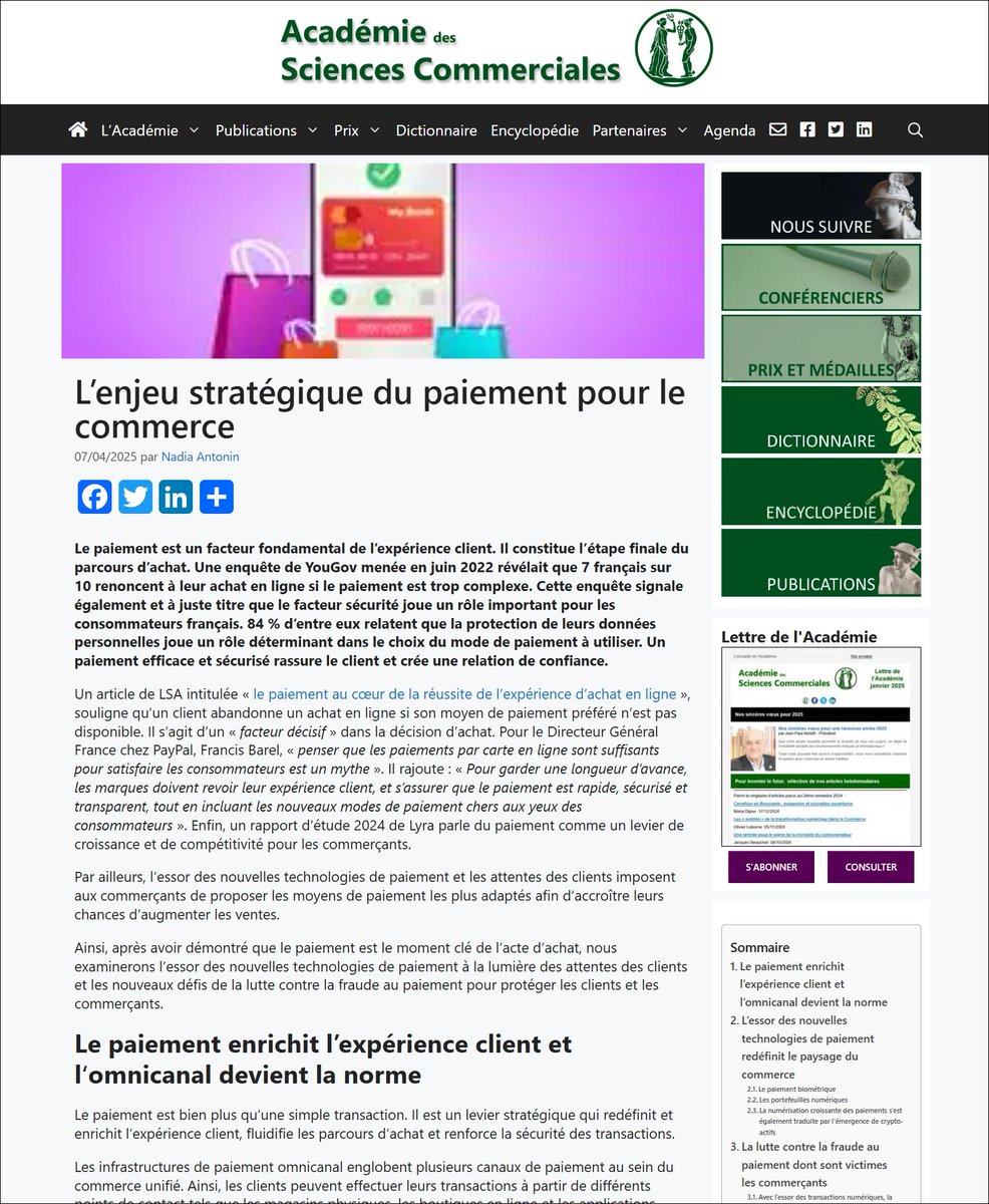 L'enjeu stratégique du #paiement pour le #commerce
par Nadia Antonin 
👉 pour lire l'article complet 
academie-des-sciences-commerciales.org/lenjeu-strateg…