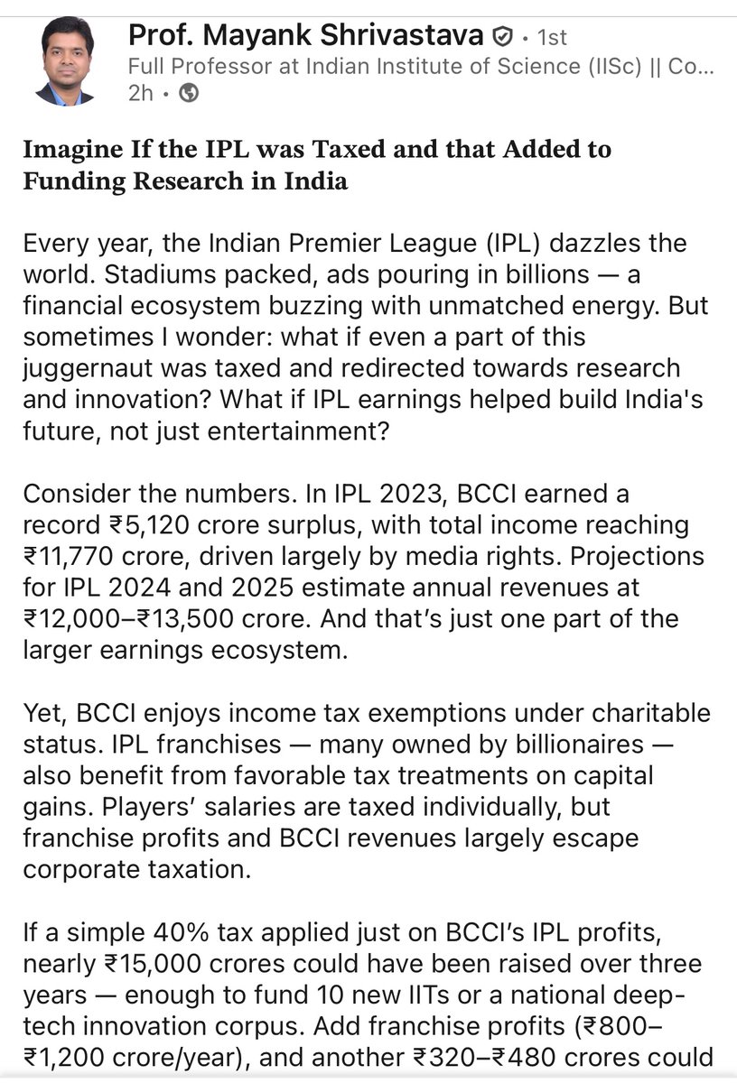 x_rahulraj's tweet image. A very valid post by Prof Mayank from IISC.