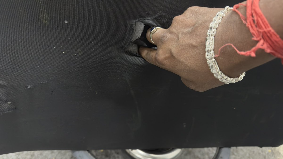 pawan_007singh's tweet photo. @airindia @airindia I have already mentioned in my previous tweet that I have waited for almost 2 hours to complaint at baggage services. I am attaching you the complain copy FYI. Also the photo of damaged bag and missing stroller. https://t.co/6q8Rvs6qUU