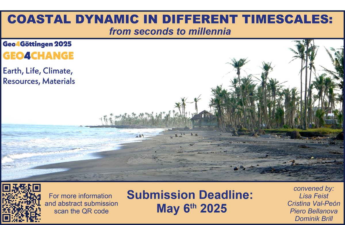 BellanovaPiero's tweet photo. 🌊#Coastal and ⚓#marine scientists join us at #Geo4Göttingen 2025 – “#Geo4Change” for our session:
"Coastal dynamics in different timescales: from seconds to millennia" (ID: 127)
📍 Göttingen, Germany
📅14–18 Sep 2025
🌐 https://t.co/kNbZAkpRDg
📝Submission Deadline: 6 May 2025 https://t.co/VbQONZndbX