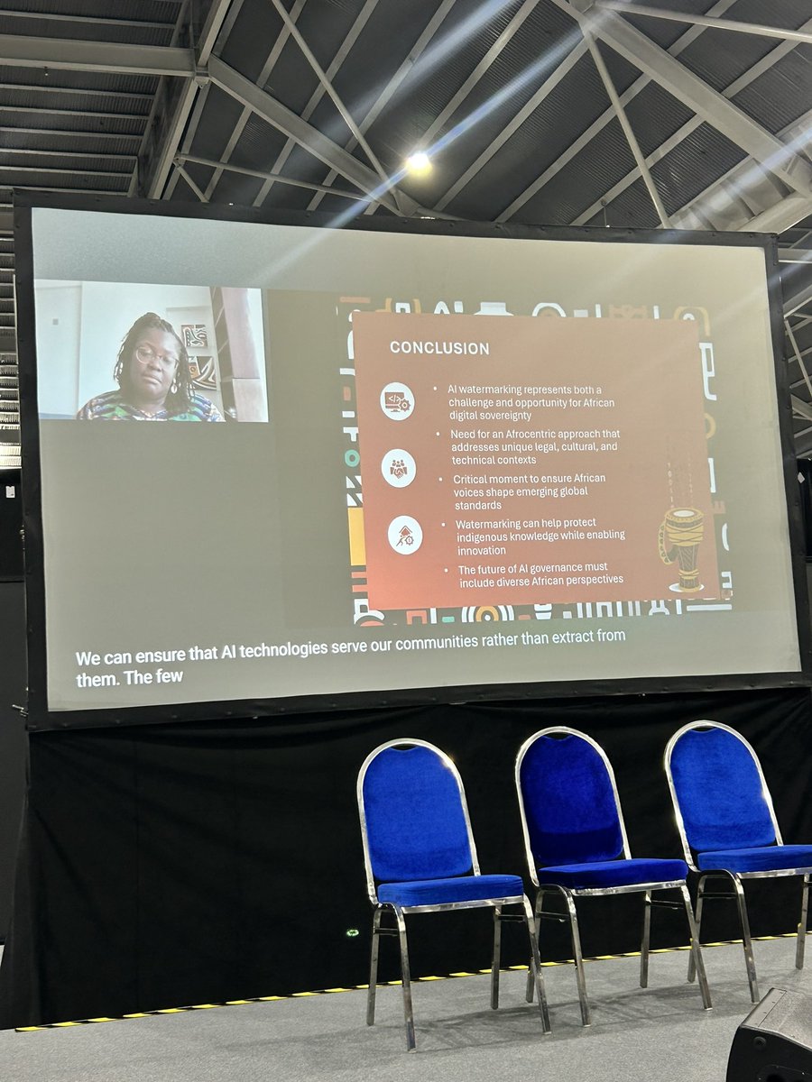 Lucie-Aimée Kaffee (@frimelle) on Twitter photo Amazing keynote of <a href="/MelissaOmino/">Melissa Omino</a> on the African (policy) perspective on watermarking at the GenAI watermarking workshop at #ICLR2025 Amazing keynote of <a href="/MelissaOmino/">Melissa Omino</a> on the African (policy) perspective on watermarking at the GenAI watermarking workshop at #ICLR2025