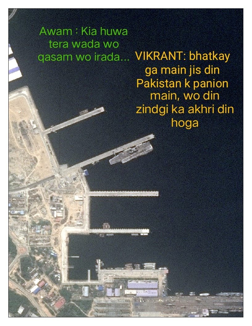 DrAakkifah12's tweet photo. When you deploy a $2 billion warship to flex... but then Pakistan casually tests its missiles.
Indian Aircraft Carrier: “Yeah, nope. I’m out.”
#JustPractice #VikrantVsMissileTest #StayHomeStaySafe https://t.co/uBgh2QUhuJ