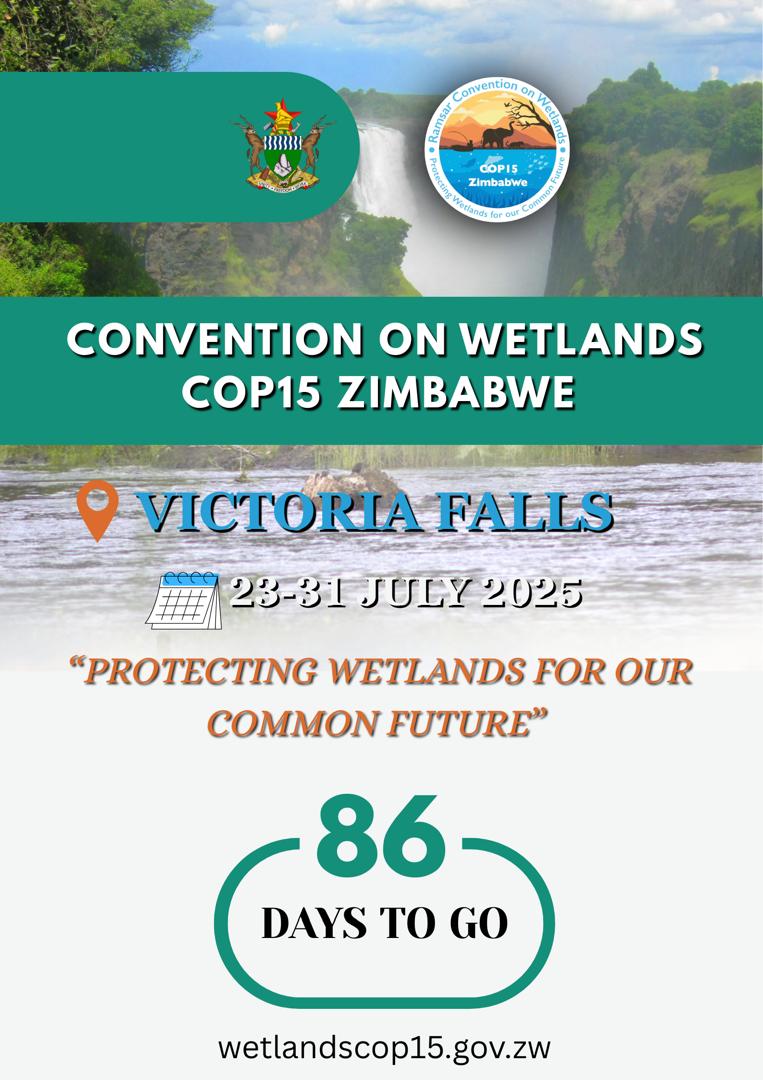 86 days and counting until COP15! Zimbabwe eagerly anticipates hosting the global community for this vital discussion on wetlands. 

Keep checking our website wetlandscop15.gov.zw as local registration opens soon. 

Join the count down!

#WetlandsCOP15
#COP15Zimbabwe
#Wetlands