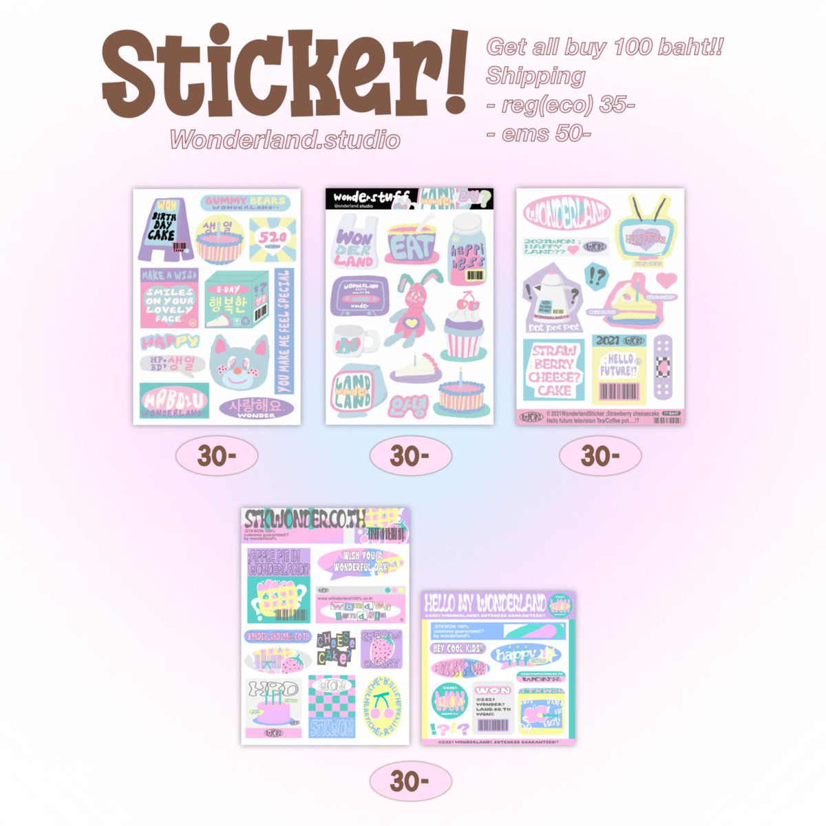 ˚₊‧꒰ა Stock clearances sale ໒꒱ ‧₊˚
stickers dicut 50% (pvc matte,pp matte)
size : a6 ,8.9*8.9

🎀รับทุกลายราคาเพียง 100 บาท (จาก120บาท)🎀
📬ค่าส่ง reg35- ,ems50-
สามารถสั่งซื้อทางdm ได้เลยนะคะ

**น้องสติกเกอร์คอลเลคชั่นเก่าของเราค่ะหมดแล้วหมดเลยไม่ผลิตเพิ่มแล้วค่ะ
