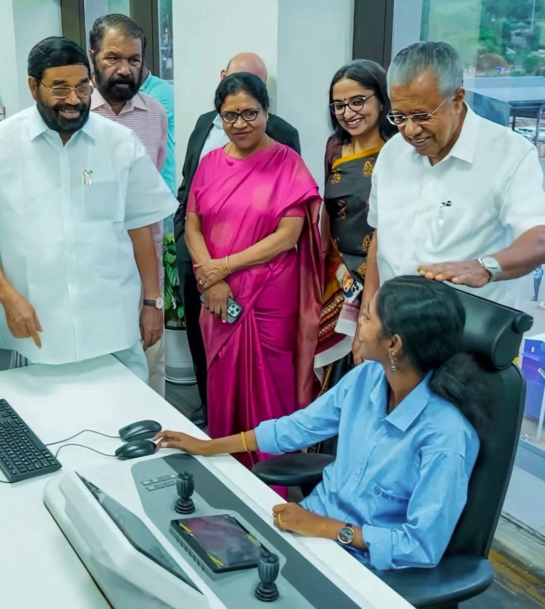 A historic moment at <a href="/PortOfVizhinjam/">VizhinjamInternationalSeaport</a>-9 young women, many from fishing families, are now commanding the automated CRMG cranes, a first in India. Their skill and spirit mark a bold leap for Kerala’s journey of women’s empowerment under the LDF government.
