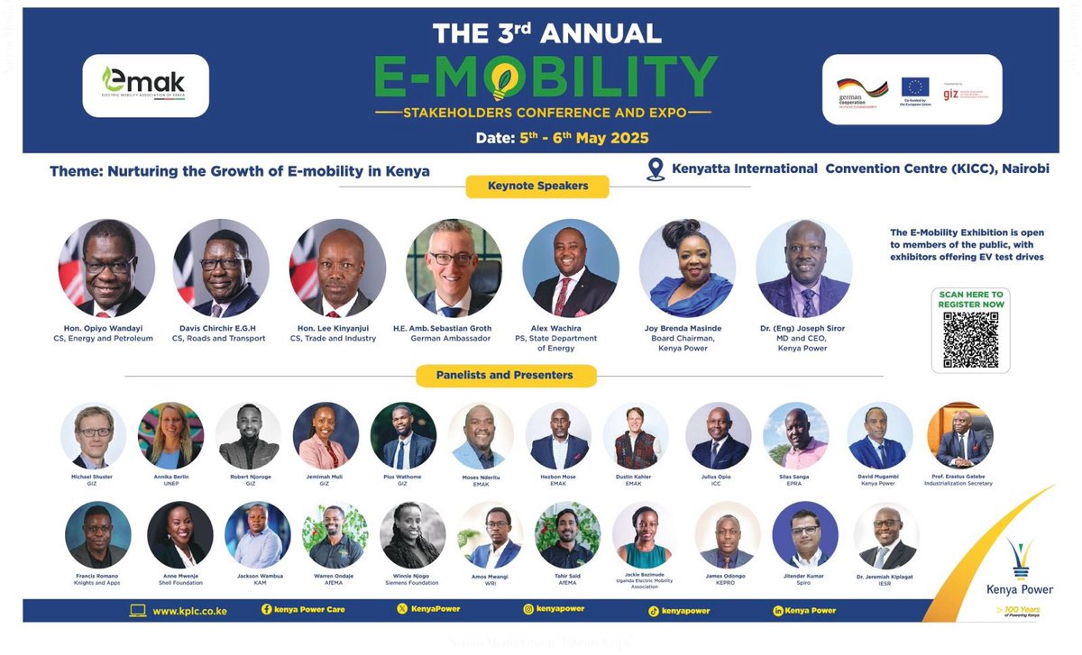The 3rd Annual E-Mobility Stakeholders Conference and Expo will feature an outstanding lineup of keynote speakers, including government and industry leaders, alongside a diverse panel of experts and innovators.

Join us at KICC, Nairobi, on 5th–6th May 2025, as we drive