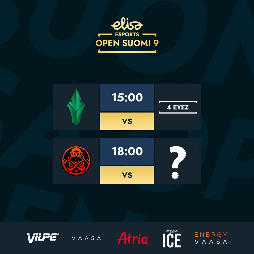 Kuka lunastaa voiton ja paikan Vaasaan? 

⏰ 15:00
⚔️ <a href="/HAVUgaming/">HAVU</a> vs 4 EYEZ

🏆FINAALI🏆
⏰ 18:00
⚔️ <a href="/ENCE/">ENCE</a> Academy vs HAVU/4EYEZ

📺 twitch.tv/elisaviihdespo…
📺 youtube.com/@elisaesports

#ElisaOpen #esportsfi