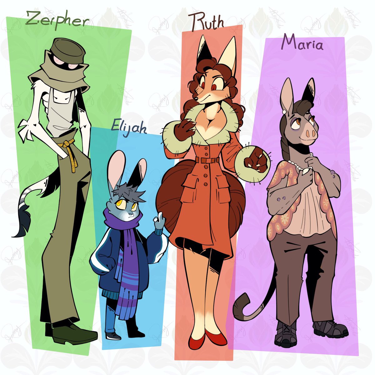 My cast of characters… Dont worry ill get to them…. Eventually 

#bunny #furry #fox #vixen #donkey #anthro #DigitalArtist