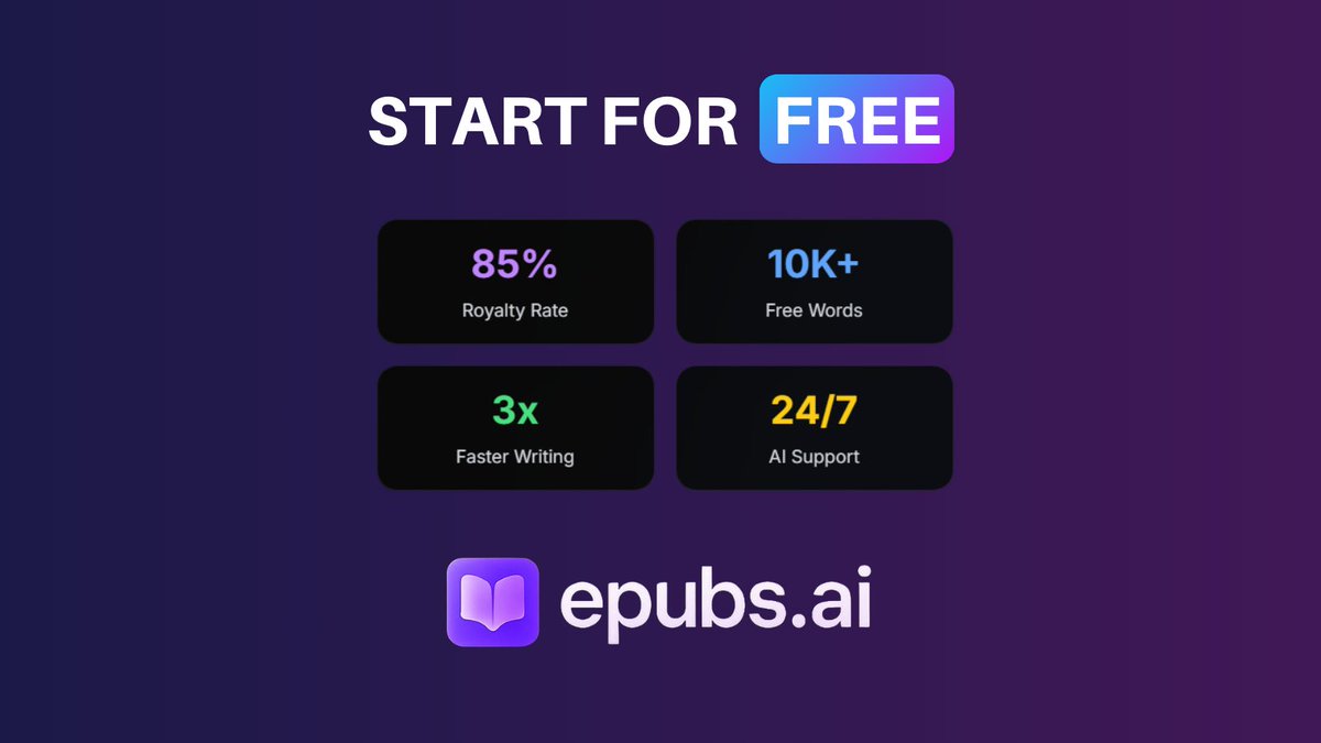 epubsAI's tweet image. Ready to launch your next story? 🚀
Get started with epubs.ai for FREE! New users can sign up and get 10,000 free words to test the platform.

#AIWriting #SelfPublishing #WritersCommunity #AI