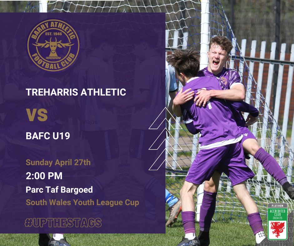 Its a huge quarter final for our youth this afternoon in the South Wales League Cup. The Stags have wrapped up the league and are on a 9 game winning streak, aiming to make it ten from ten away at the oldest football club in South Wales.

#BAFC #UpTheStags #LanYStags 🦌
