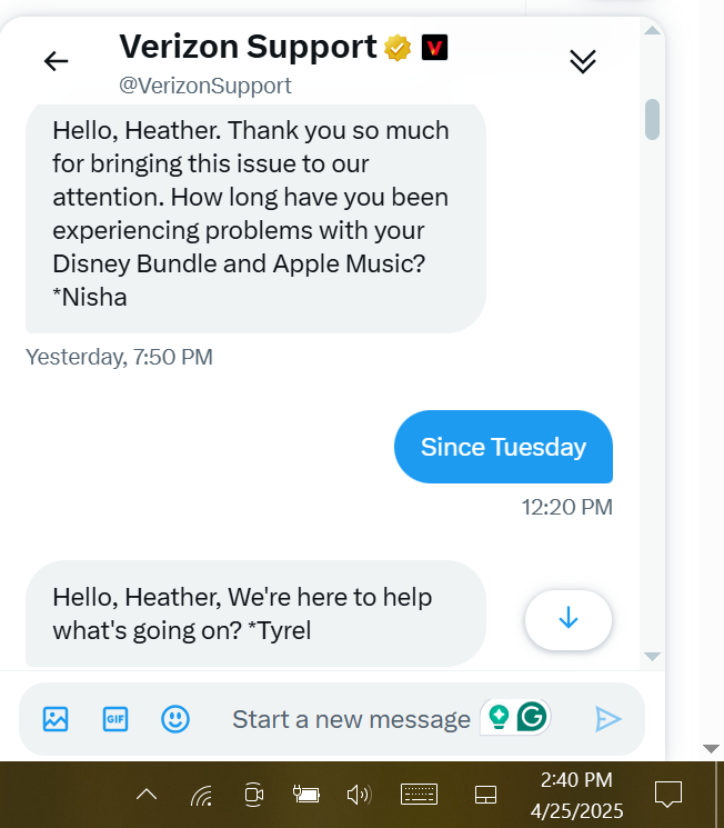 doe_ma's tweet photo. @VerizonSupport And still not getting the Disney+ bundle that I am signed up for. https://t.co/QfZPaf05HU