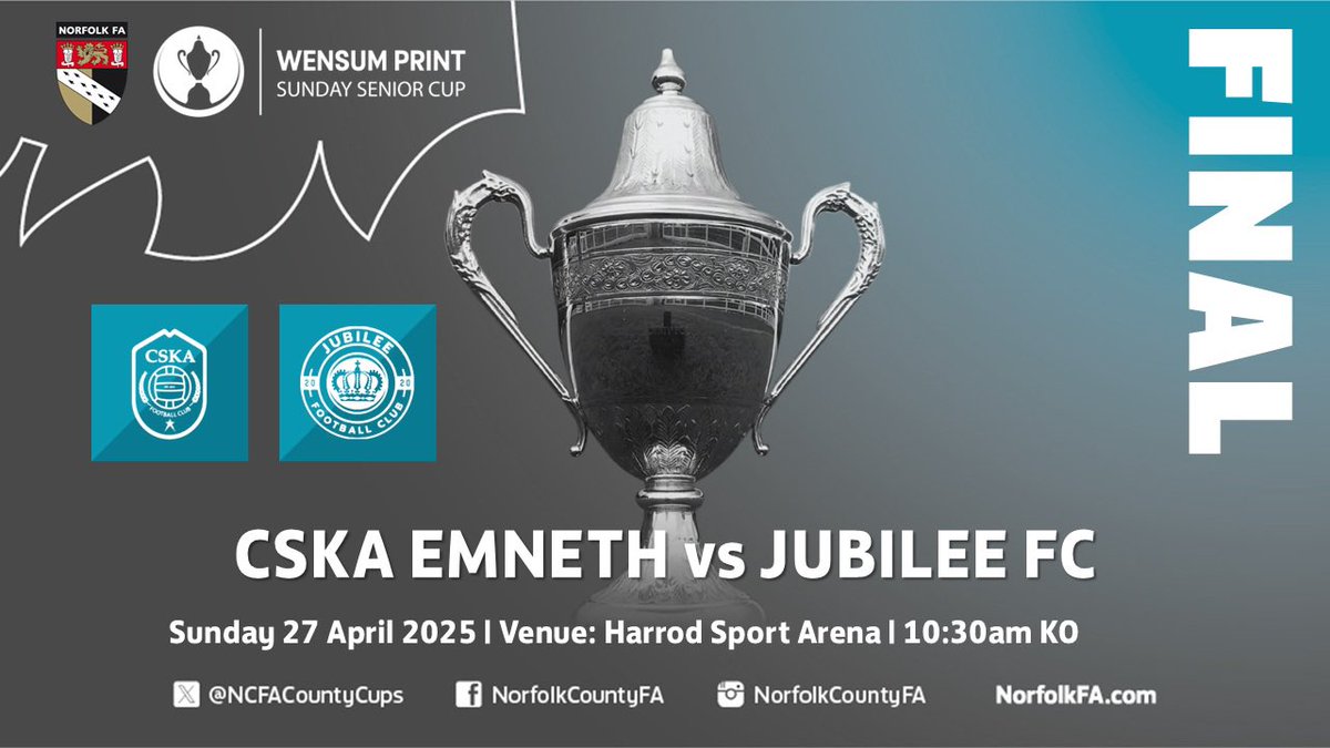 🔵⚫️ MATCHDAY ⚫️🔵

The day is finally here.

We take on CSKA Emneth in the <a href="/NCFACountyCups/">Norfolk FA County Cups</a> Senior Cup Final, the lads look forward to seeing as many of you there as possible

10.30KO.

#UTJ