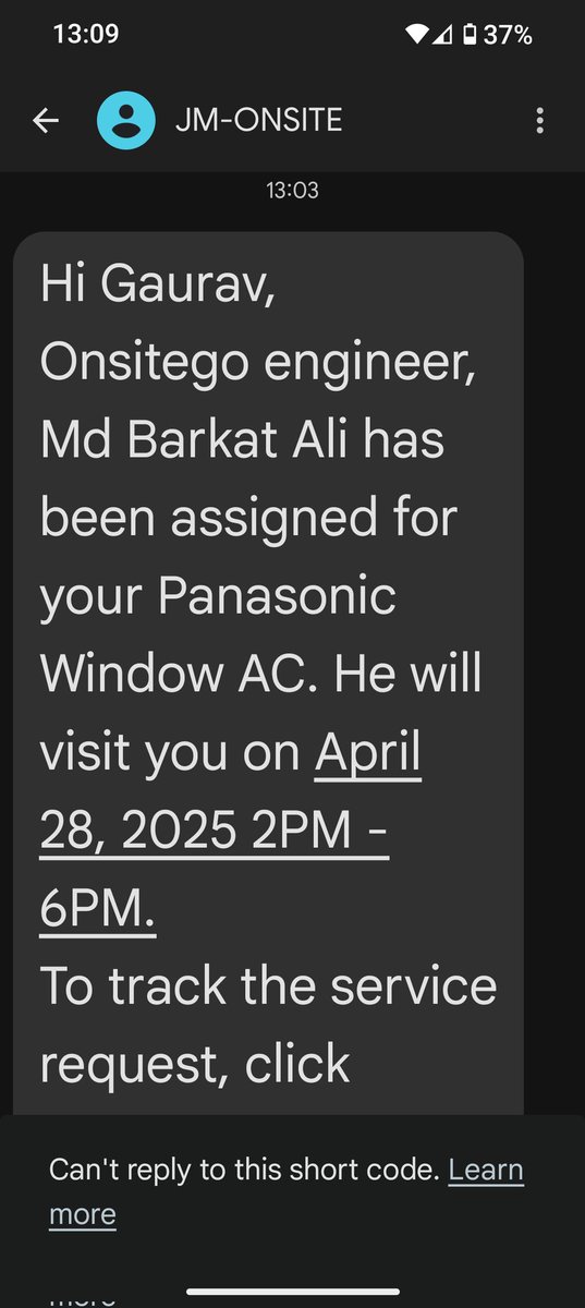 gak008's tweet photo. @onsitego @jagograhakjago @kunalmahipal So back to your old tricks @onsitego sent a message saying tech will visit the next day and delay by one more day, I predict tomorrow the same story will repeat the tech will show he visited but not actually do then push it further down the week, just refund the AMC and be gone https://t.co/qwukczApal