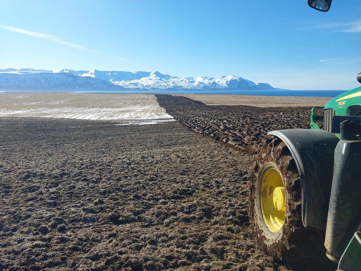 Farmers in the north of Iceland, just below the arctic circle, are ploughing a field of 60 hectares for spring barley. 
ruv.is/frettir/innlen…