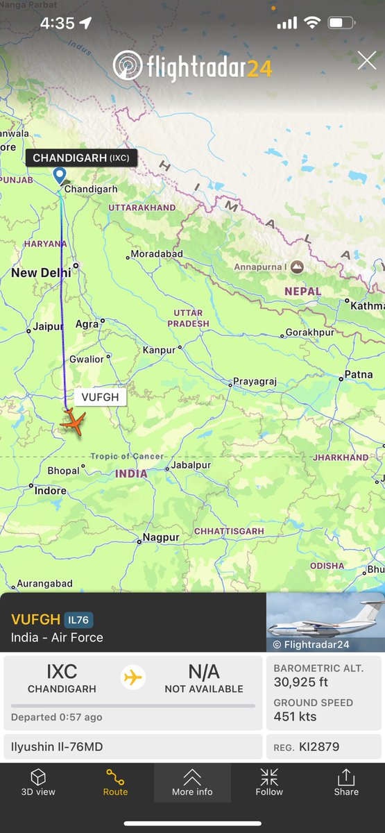 CeciliaSykala's tweet photo. India-Airforce Ilyushin II-76MD
Reg KI2879 #8002DC just went dark as it was descending 12,000’ heading for Nagpur

Image taken earlier
@Borrowed7Time @masonrothman https://t.co/Q0HVVxsMZK