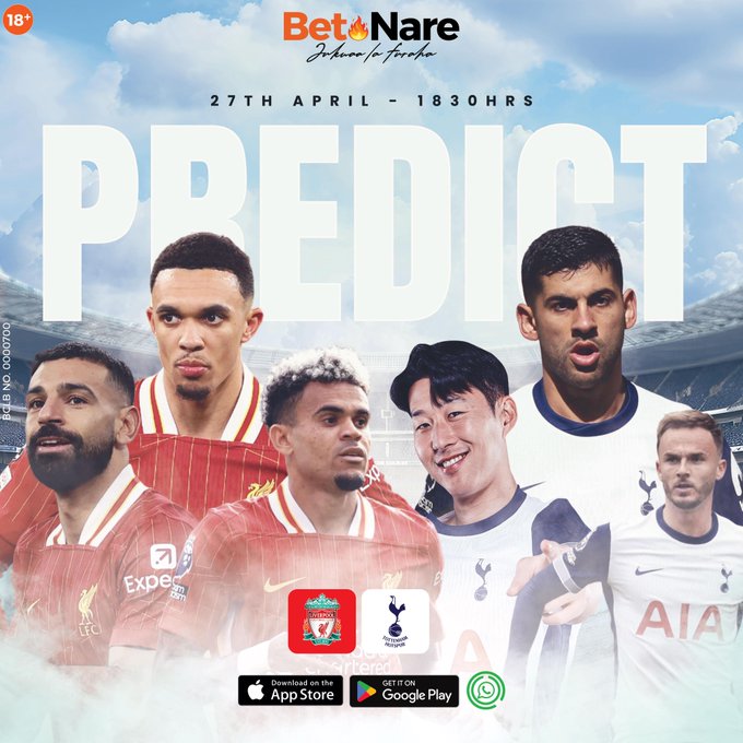 Liverpool only need a point to be crowned as premier league champions. Will Tottenham stop them?

Place your bets here  bit.ly/4a4nMlJ    

Use promo code SUPERMETRO and receive Ksh 100k multibet boost bonus