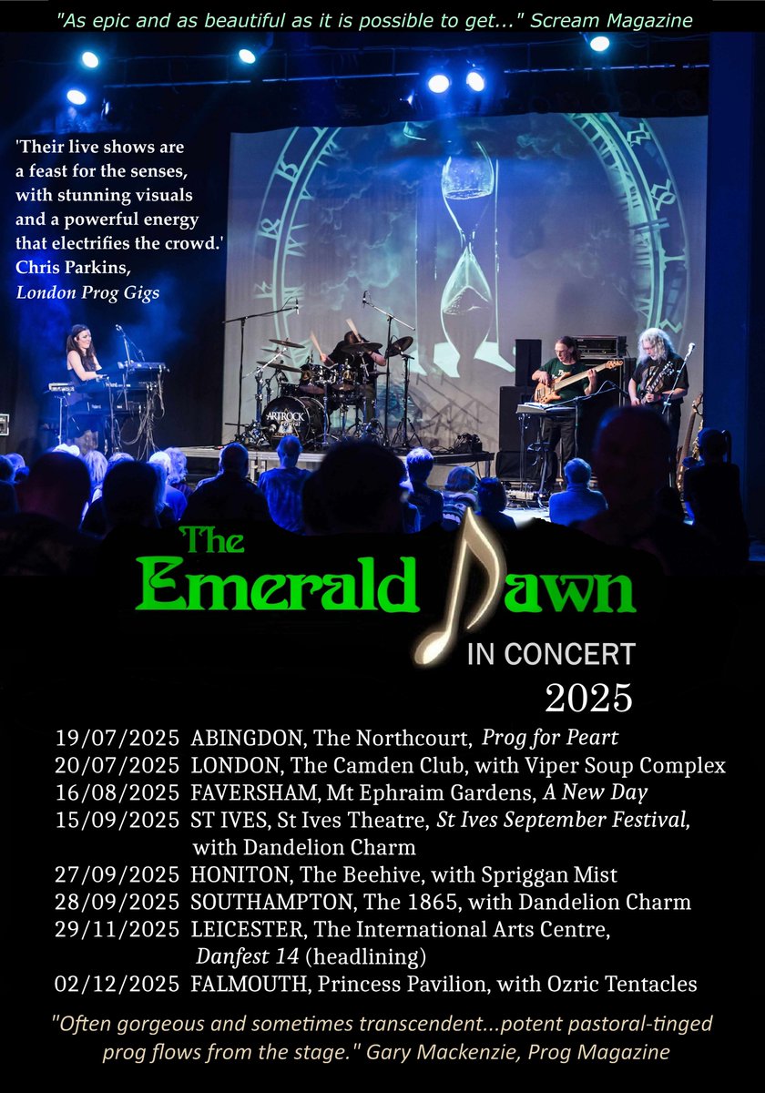 The Emerald Dawn's gigs for the remainder of 2025:

#prog #progressiverock #progrock #artrock #livemusic