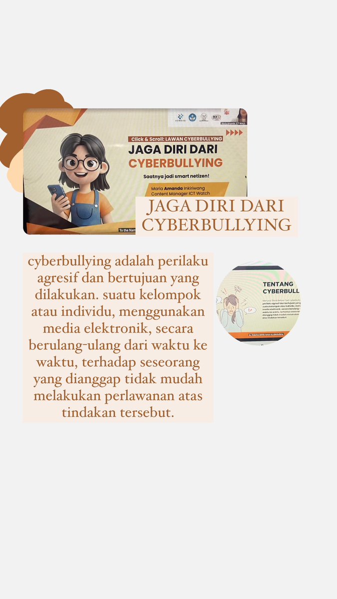 Taaaa72649843's tweet photo. Saya Agyta cahyani meriana sebagai #PelajarPenggerakMerahPutih 
cyberbullying adalah perilaku agresif dan bertujuan yang dilakukan suatu kelompok atau individu
#PelajarSehatCerdasBerkarakter
hindari cyberbullying agar hidup lebih damai https://t.co/nvUQ3S53lY