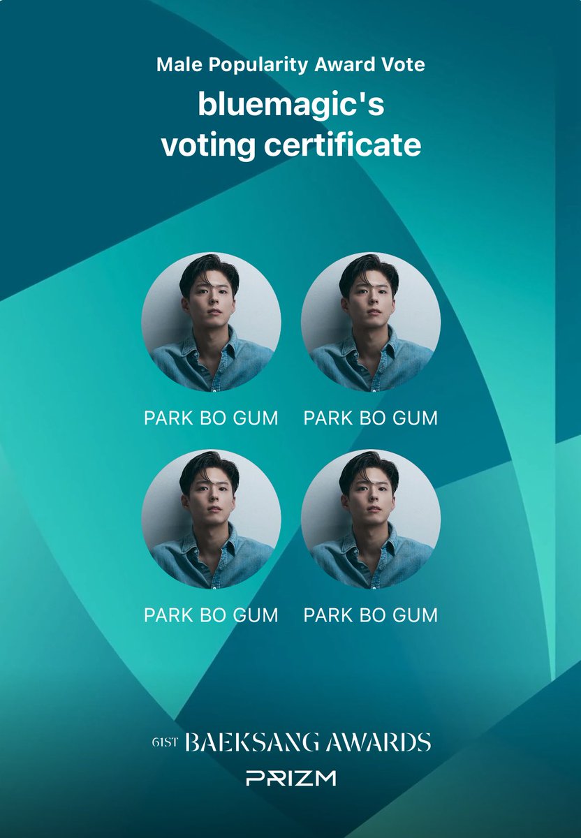 ms_bluemagic's tweet photo. 25.04.27 Day 5 Voting Done!!! ✅
#ParkBoGum and #IU for BAEKSANG #PRIZMPopularityAward
Please keep voting #WhenLifeGivesYouTangerines team 😘 #Bogummies and #UAENAS Fighting! 💪🏻
Vote here: ⬇️
https://t.co/V3CJ1GlNua https://t.co/ZUDHdGg1j9
