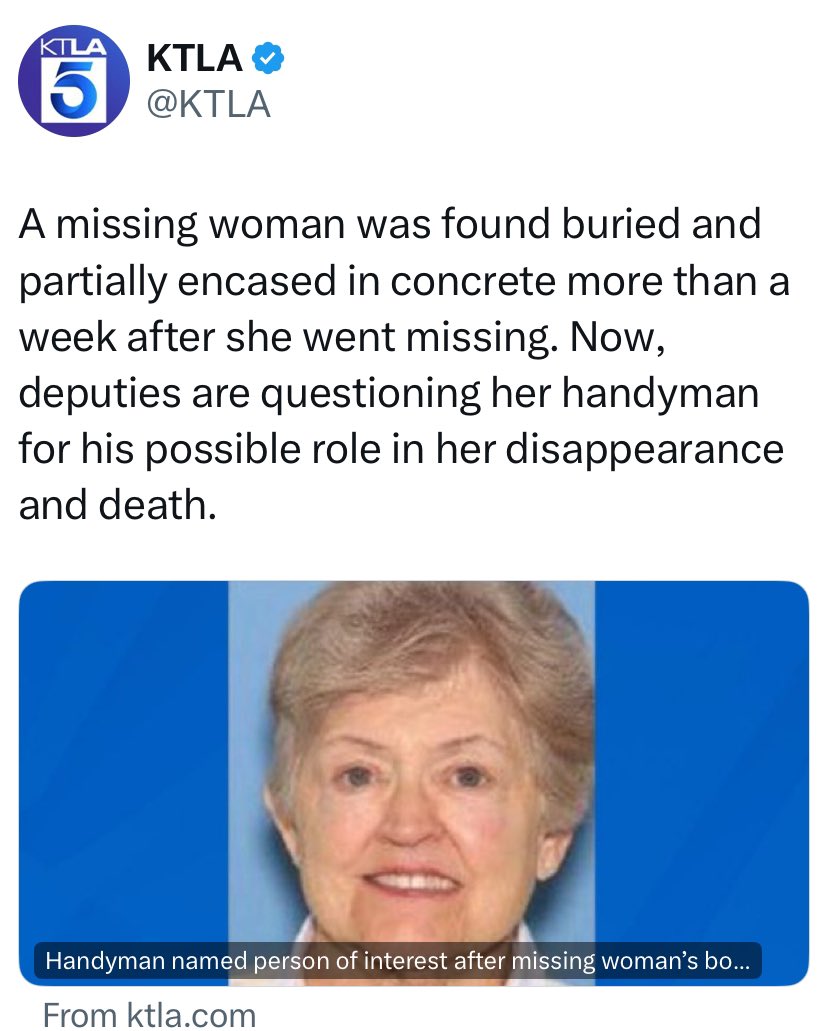RGulliory667's tweet image. This is her murderer. #Wowc Her handyman, she found partially encased in concrete. Missing for week 🤦‍♂️🧐
