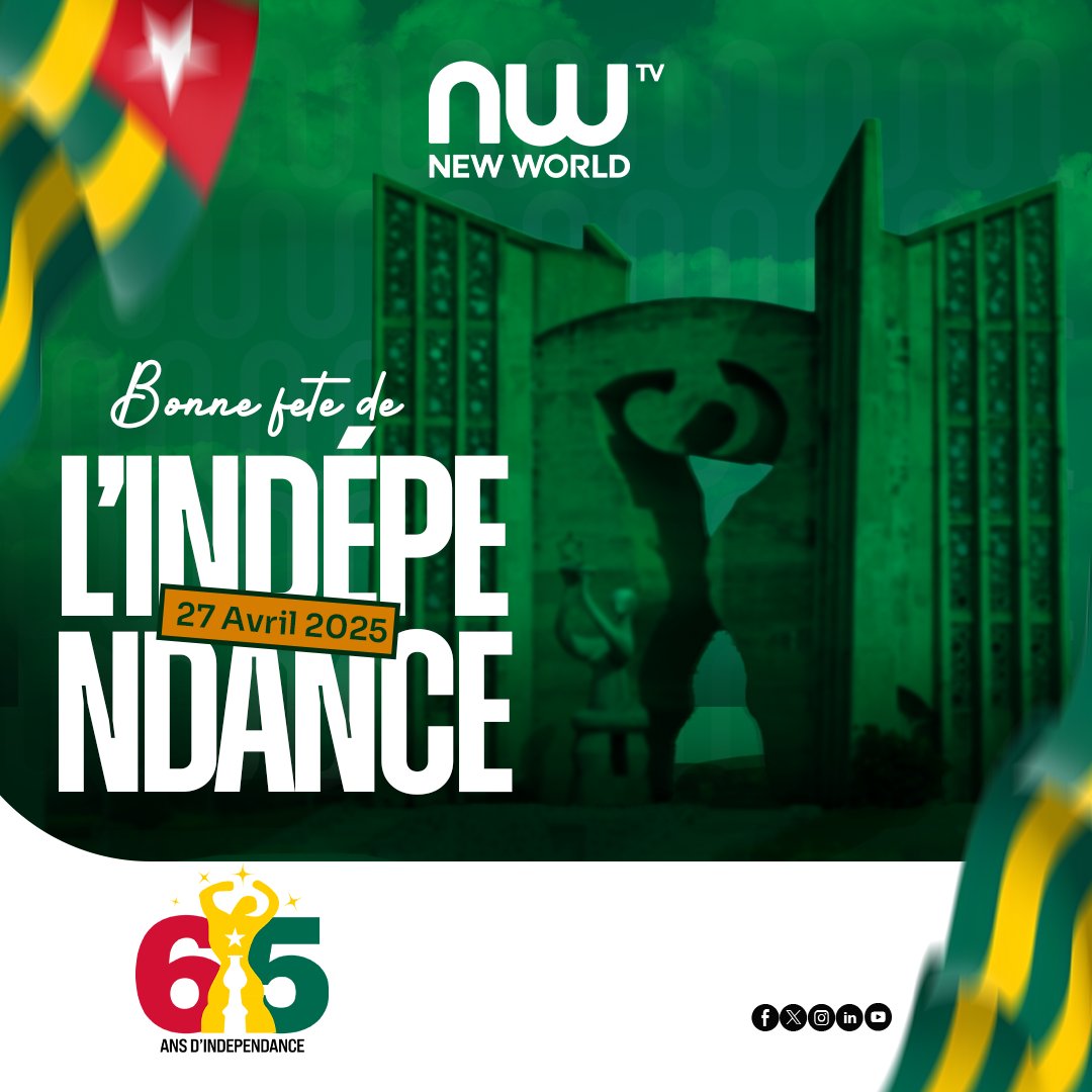 Bonne fête de l'indépendance au Togo ! 

#newworldtv #Togo #independanceday #holydays