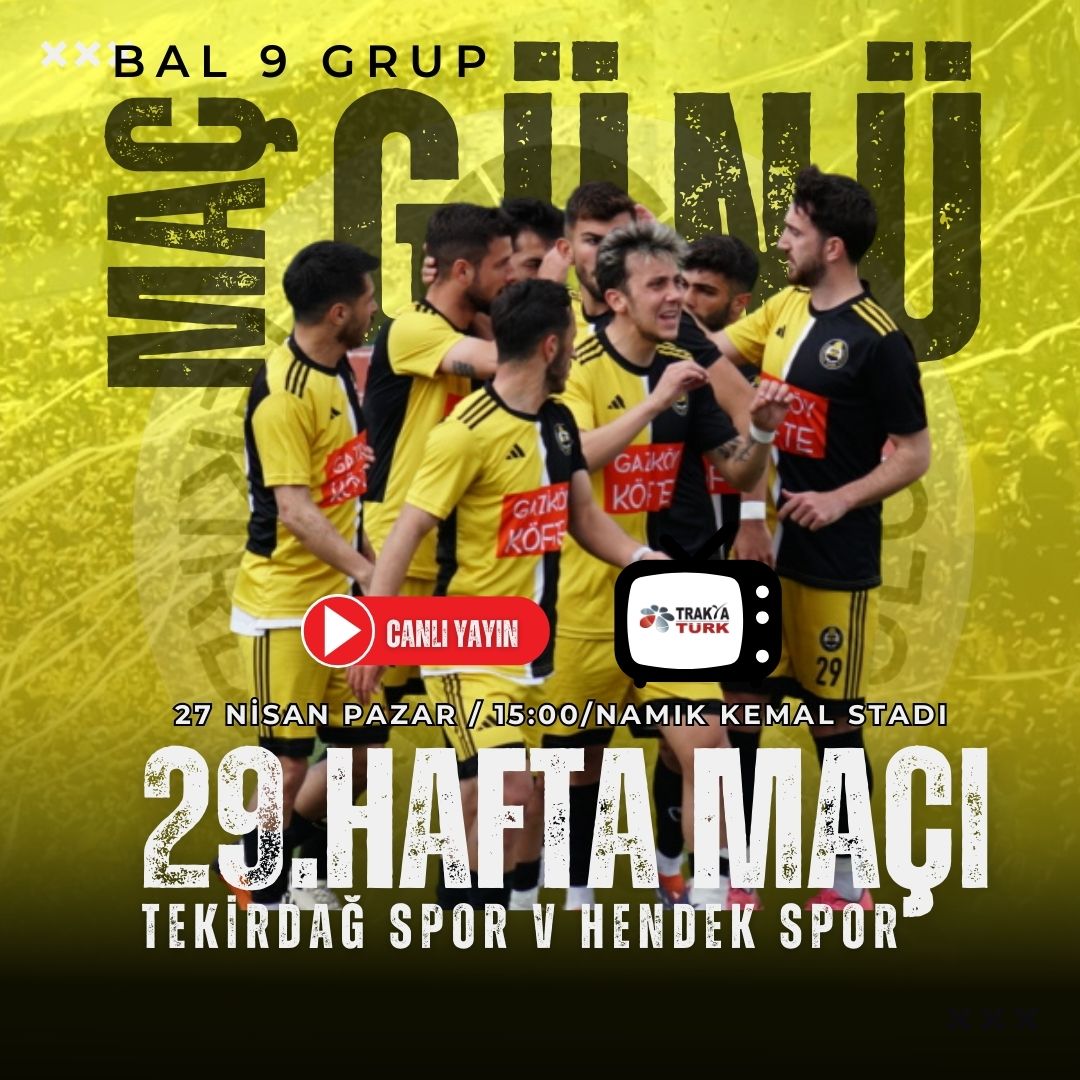 Tekirdağsporumuz Maça Çıkıyor.

Tekirdağsporumuz BUGÜN  Bal Ligi 9.Grup 29.Haftasında HendekSpor'u Konuk Ediyoruz.

🗓27 NİSAN PAZAR BUGÜN
⏰️15:00
🎯HENDEKSPOR
📍NAMIK KEMAL STADI
📺 TrakyaTürk Tv ve Youtube kanalından yayınlanacaktır.

#TEKVHEN #tekirdağ #tekirdağspor