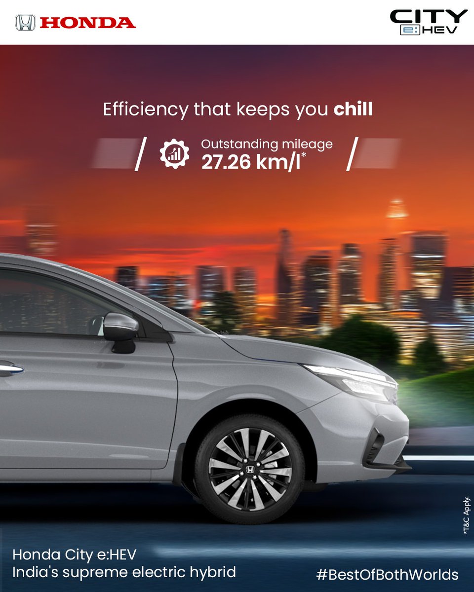 Confused about choosing power or efficiency for your next car Enjoy the BestOfBothWorlds with Honda City e HEV. HondaCarsIndia HondaCars HondaCity https t.co EBM65AvaVW Confused about choosing power or efficiency for your next car Enjoy the BestOfBothWorlds with Honda City e HEV