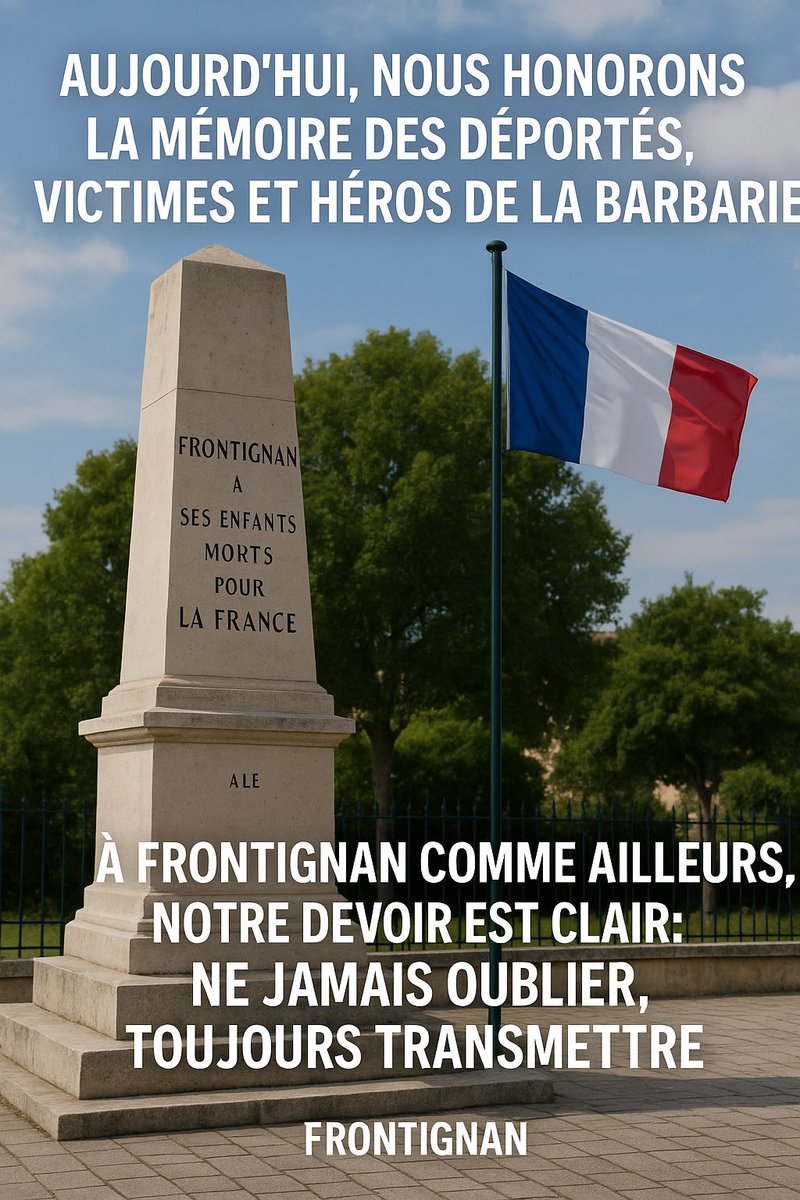 t_cleret's tweet photo. 🇫🇷🕊️ Aujourd’hui, à Frontignan comme ailleurs, nous honorons la mémoire des déportés, victimes et héros de la barbarie.
Ne jamais oublier. Toujours transmettre. #Mémoire #DevoirDeMémoire #Frontignan #Hommage #NeJamaisOublier https://t.co/kMriIo5Hjm