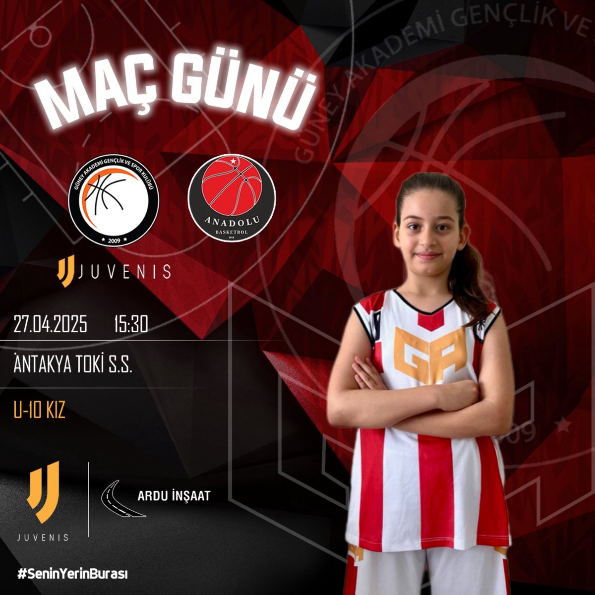 guneyakademi's tweet photo. 🏀 U10 Kız Grup Maçı
🆚 Anadolu Basket
🗓 27 Nisan Pazar
🏟 Antakya TOKİ Spor Salonu
🕔 15:30
💪 #HedefZirve
👊 #SeninYerinBurası https://t.co/OytGCS1jZx