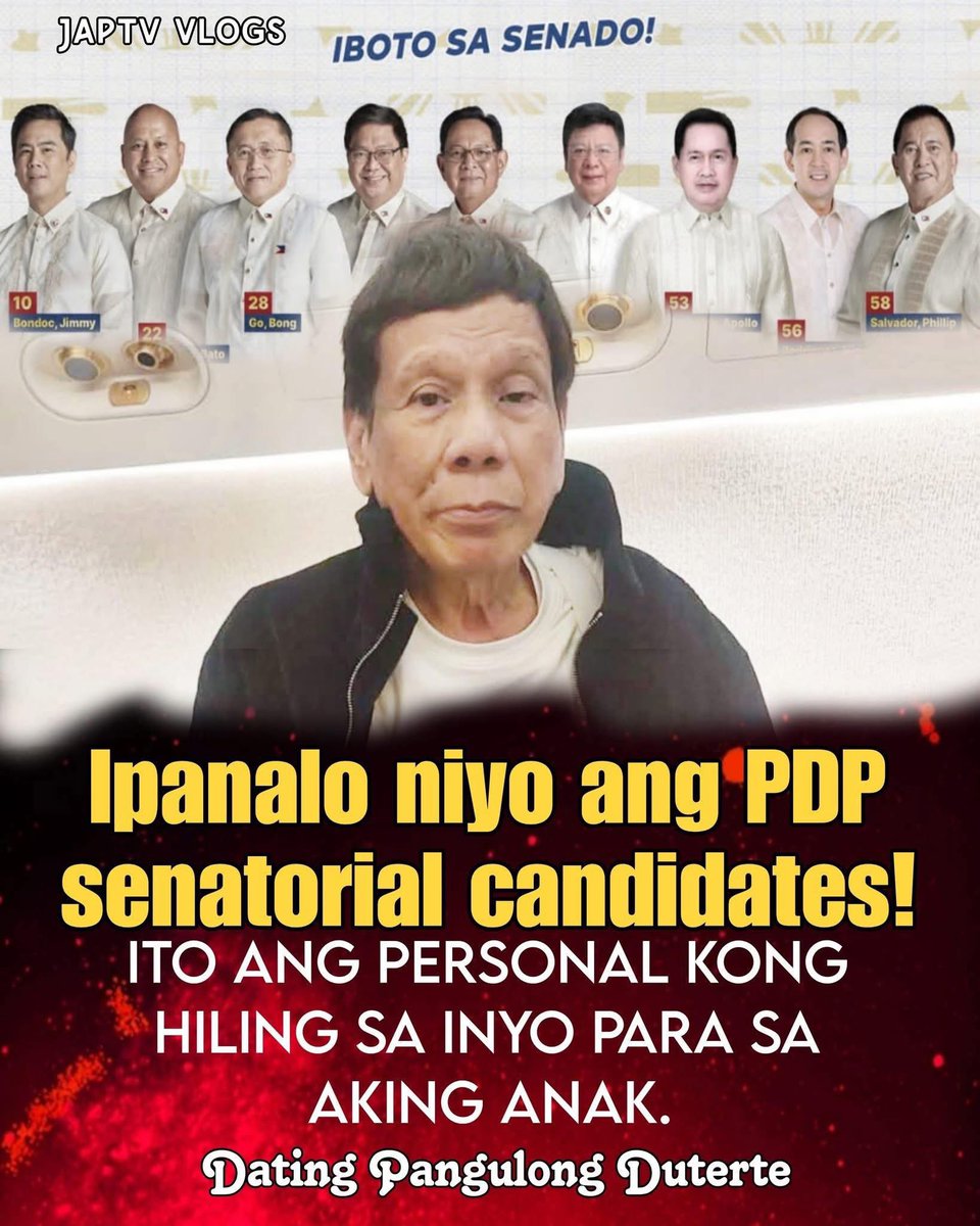 Polit1cswithM's tweet photo. Para sa mga Filipinos...
Ipanalo nyo ang PDP senatorial candidates. https://t.co/ZrzOulMWmm
