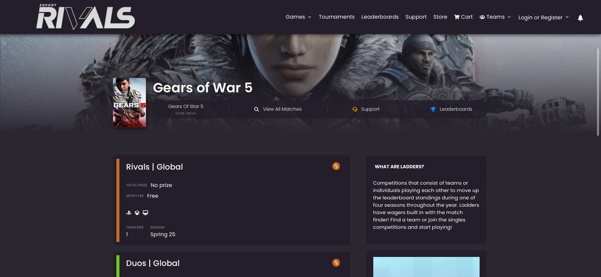 Gears 5 Ladders Released 🔥

We’re really bringing the best of the OG GameBattles back now…. 

Modes: 
-> Execution
-> Escalation
-> Control

Global ladders with a region selector + map banning features on the match finder. 

(Hover over games > All Games > Gears of War 5)