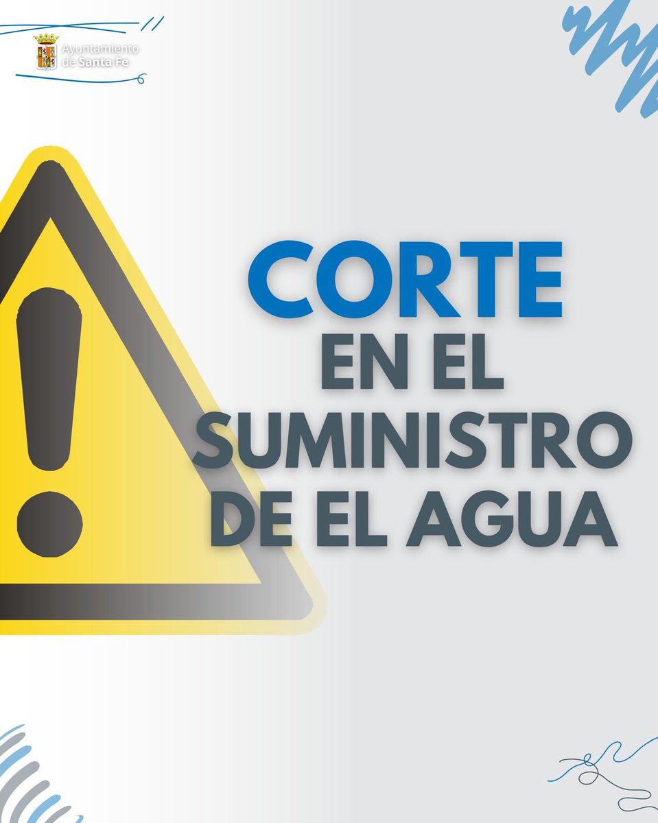 🚨Por avería, se nos comunica desde Aguasvira que se ha cortado el suministro en las calles Buenavista, Calderón y adyacentes. 

✅Se restablecerá antes del mediodía. 

🙏🏻Disculpen las molestias ocasionadas.

#AyuntamientoDeSantaFe