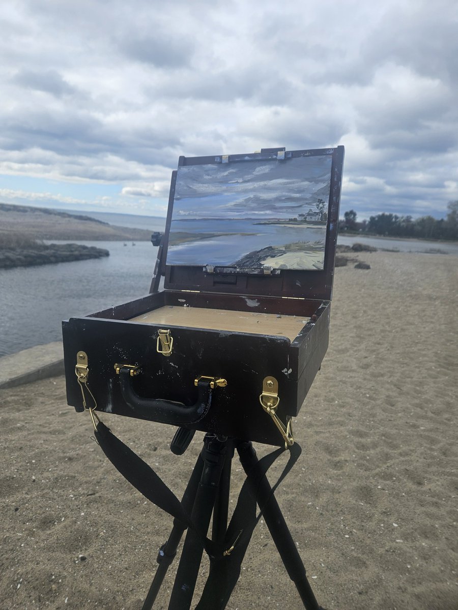 A little blustery today for en plein air, but managed to hold on to my equipment just long enough to sketch out this oil painting over at Westport, CT